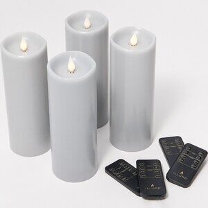 set of 4 3x8 “ 3D Flameless Candle by Illure remote - Grey h227542 `